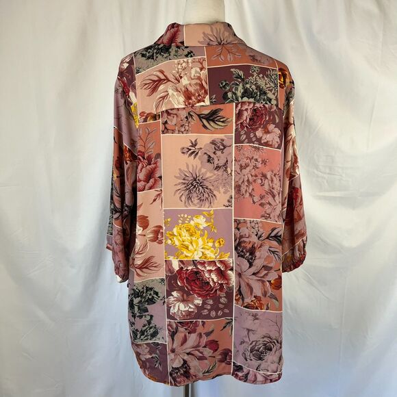 Cynthia Rowley Floral Patchwork Print Button Up Top Size 1X Bloomcore Cottage - Picture 4 of 12